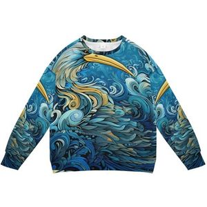 KAAVIYO Abstracte kunst blauwe vogel kinderen sweatshirt zachte lange mouw trui ronde hals tops shirts voor jongens meisjes, Patroon, M
