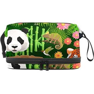 Grote capaciteit reizen cosmetische tas,Dieren Panda Pauw Tijger Elepant Papegaai, Make-up Tas, Waterdichte Make-up Bag Organizer, Meerkleurig, 27x15x14 cm/10.6x5.9x5.5 in