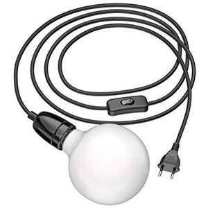 ledscom.de Textiel kabel LEHA II met stekker, schakelaar en E27 porseleinen fitting, zwart, 3m, incl. LED lamp 845lm warm wit