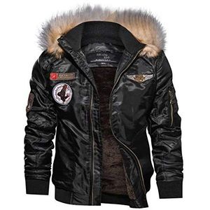 Shuanghao Casual mode-Bomber militair jack voor heren, legerjas, winter, piloten, vlieger, legerjas, outdoor, biker, jas, mantel, warme bovenkleding, trenchcoat, katoenen mantel, capuchon, herfst, lente, A-noir, XL