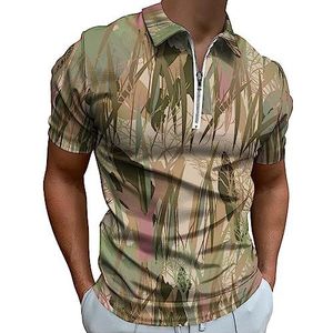 Militaire camouflage met bomen takken poloshirt voor mannen casual T-shirts met ritssluiting T-shirts golftops slim fit