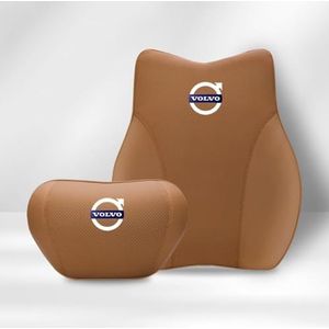 Autostoelkussens - Bruin - Voor Volvo S60/S90/XC60/XC90/XC40 - Neksteun en Lendenkussen