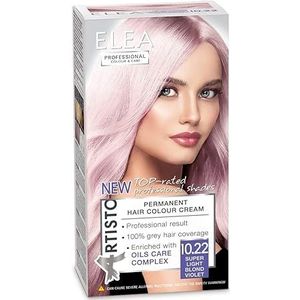 Elea Professional Color & Care, Permanente haarverf, 120 ml, professioneel resultaat, grijze haarafdekking, verrijkt met verzorgingscomplexen van olie, langdurige haarkleur, 10,22, super lichtblond