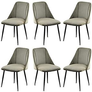 GEIRONV 51 × 49 × 78 cm Fluwelen lounge stoel, fluwelen zitting en rugleuningen make-up stoel keuken zwart metalen benen dining stoel set van 6 Eetstoelen (Color : Gris, Size : Black legs)