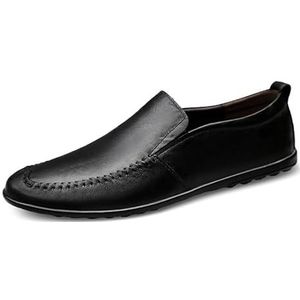 Loafers for heren, leren loafers met ronde neus, antislip, platte hak, lichtgewicht bruiloft, casual instappers(Color:Black,Size:43 EU)