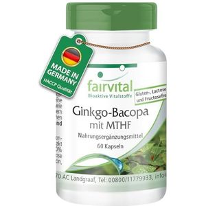 Fairvital | Ginkgo Bacopa met MTHF - 60 capsules - met Ginkgo Biloba, Bacopa Monnieri en methylfolaat (bioactief foliumzuur) - getest op kwaliteit en hoge dosering - 100% veganistisch - Made in