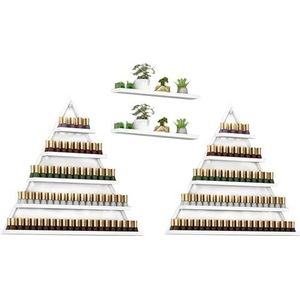 Metal Wall Mounted Nail Polish Storage Racks, Triangular Display Rack Cosmetic Display Cases Essential Oil Organizers for Storage of Nail Polish Bottles(White)