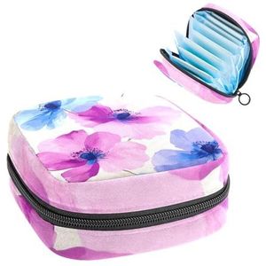 1 x maandverband, grote maandverband, organizer, herbruikbare eerste menstruatietas voor meisjes, dames, 17 x 17 x 12 cm, aquarel roze, paars, blauwe bloemen