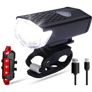 WBTY Oplaadbare led-fietslampen, IP65 waterdichte achterlichtcombinaties, led-fietsverlichtingsset, 4-lichtmodi voor alle fietsen, zwart