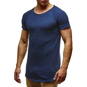 Leif Nelson Heren zomer T-shirt ronde hals 100% katoen modern mannen T-shirt ronde hals, donkerblauw, M