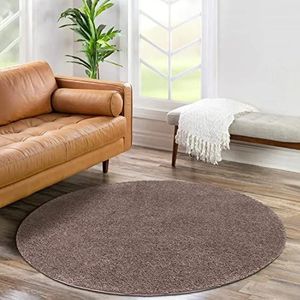 carpet city Shaggy hoogpolig tapijt - rond 120 cm - bruin - langpolig woonkamertapijt - effen modern - pluizige zachte tapijten slaapkamer decoratie
