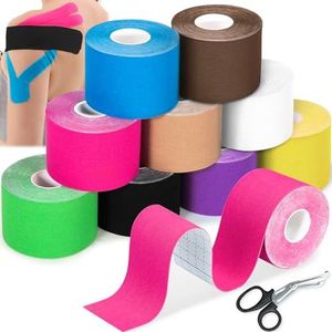 Vautvis 9 Rollen Kinesiotape, Sport Kinesiologie Tape, Kinesiotape met Schaar, Waterdichte Bandage Tape voor Gewonde Spieren Herstel en Gewrichts Ondersteuning (5M * 5CM)
