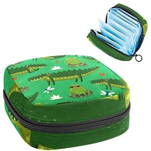 Periode Pouch Draagbare Tampon Opbergtas,Tampon Houder voor Portemonnee Vrouwelijke Product Organizer,Groene Krokodil Kikker Uil Lotus, Meerkleurig, 4.7x6.6x6.6 in/12x17x17 cm