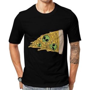 Groen buitenaards hoofd op een pizza grafisch T-shirt met korte mouwen voor heren ronde hals print casual T-shirt S