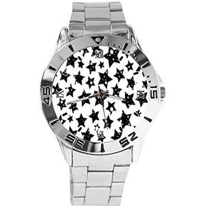 Zwarte Witte Sterren Mode Mens Polshorloges Sport Horloge voor Vrouwen Casual RVS Band Analoog Quartz Polshorloge