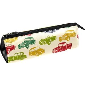 VAPOKF Kleurrijke Retro Cars Pen Tas Briefpapier Pouch Potlood Tas Cosmetische Pouch Tas Compacte Rits Tas, Meerkleurig, 5.5 ×6 ×20CM/2.2x2.4x7.9 in, Tas Organizer