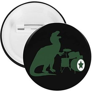Dinosaurus Drums Ronde Knop Broche Pin Leuke Blik Badge Gift Kleding Accessoires Voor Mannen Vrouwen