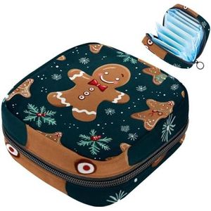 MUOOUM Kerst Peperkoek Man Patroon Maandverband Opbergtas Menstruatie Pad Tas Draagbare Menstruatie Cup Pouch met Rits voor Tiener Meisjes Vrouwen Dames