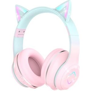 Bluetooth hoofdtelefoon voor kinderen,kattenoor LED oplichtende draadloze hoofdtelefoon voor kinderen,stereogeluid,opvouwbare,verstelbare hoofdband,kinderhoofdtelefoon met microfoon voor school/tablet