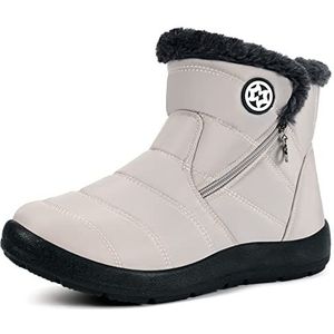 Gaatpot Vrouwen Winter Warm Sneeuwlaarzen Dames Slip Op Waterbestendig Outdoor Bont Gevoerd Enkel Booties Schoenen Maat 3-9, Beige, 41 EU