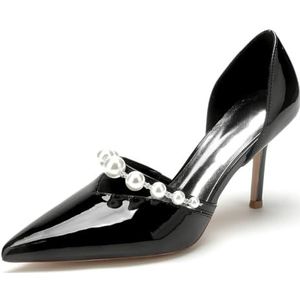 EICOFF Dames Hoge Hakken Parel Puntige Neus Trouwschoenen voor Bruid Gesloten Teen Slip-On Stiletto Hakken Werkfeest Prom Pumps Schoenen,zwart,35 EU