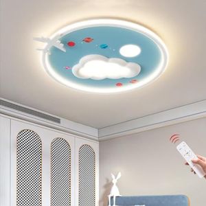 LED Plafondlamp Kinderkamer Licht 56W Dimbare Plafondlampen voor kinderen met Afstandsbediening Wolk Lampe Cartoon Vliegtuig Kroonluchters Jongens Meisjes Slaapkamer Verlichting Plafond Lampe A