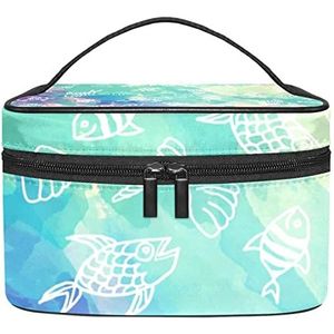 Make-up Organizer Bag, Reizen Make-up Tas Organizer Case Draagbare Cosmetische Tas voor Vrouwen en Meisjes Toiletries Groen Paars Aquarel Vissen Patroon, Meerkleurig, 22.5x15x13.8cm/8.9x5.9x5.4in