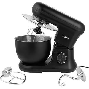 Petra PT5620MBLKVDE Electric Stand Mixer - 6 Speed Food Mixer & Pulse Function, 5L Stainless Steel Bowl, 1200W, Splash Guard, Safety Lock, Beater/Whisk/Dough Hook Attachments For Effortless Baking