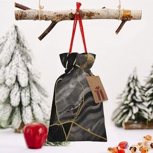 Kerst Trekkoord Zakken Zwart marmer textuur goud Gedrukt Kerst Wrapping Zakken Kerst Pakket Gift Bag voor Xmas Holiday Party