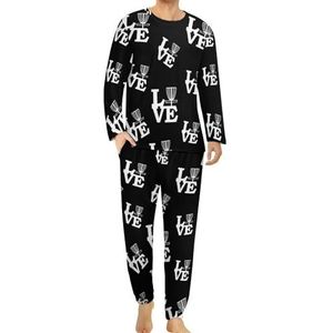 Disc Golf Love Comfortabele heren pyjama set ronde hals lange mouwen loungewear met zakken XL