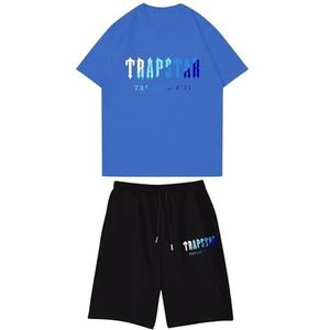 Trapstar kinder T-shirt met korte mouwen herensportpak,2-delige joggingbroek van trapstar-katoen met korte mouwen,100-160,jongen,deerntje,Zomer casual trainingspak(Color:2,Grootte:140(child))