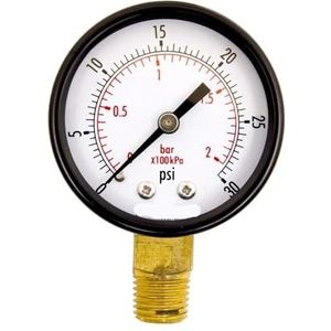 2 inch service-manometer, 1/4 inch NPT-onderstoel, zwarte stalen behuizing, 0-30 psi