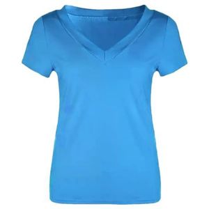 Tdvcpmkk Dames zomer V-hals slim fit plus size korte mouwen T-shirt tops, Blauw, 3XL