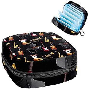 Periode Pouch Draagbare Tampon Opbergtas,Tampon Houder voor Portemonnee Vrouwelijke Product Organizer,Piano Saxafoon Viool Gitaar, Meerkleurig, 4.7x6.6x6.6 in/12x17x17 cm