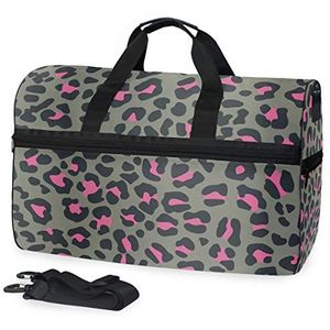 Sport Zwemmen Gymtas met Schoenen Roze Luipaard Print Compartiment Weekender Duffel Reistassen Handtas voor Vrouwen Meisjes Mannen