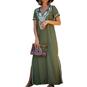 YouKD - Caftan - Zomer - Katoen - Geborduurd Bloemen - Losse Boho Strand Jurk