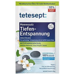 tetesept Zeezout diepteontspanning, badadditief met 4 etherische oliën voor duurzame ontspanning van lichaam en geest, verpakking van 5 (5 x 80 g)