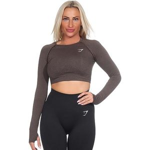 GYMSHARK Vital Seamless 2.0 Crop Top met lange mouwen voor dames, donkerbruin gemêleerd, M