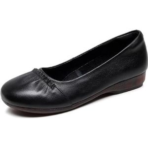 Sekiueo Dames Ballerina's Instappers Ronde Neus Zachte Zool Leren Werkschoenen,zwart,37 EU