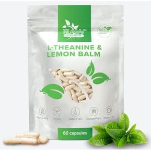 Raw Powders - L-Theanine & Citroenmelisse - Kruidensupplement - 60 Capsules - Ondersteunt Ontspanning en Stressbalans