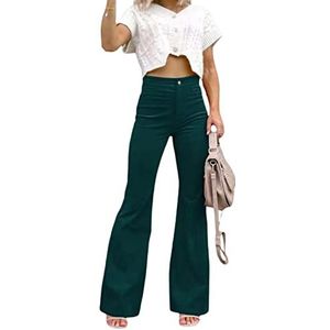 Vrouwen Corduroy Uitlopende Broek Effen Kleur Casual Stretch Hoge Taille Bell Bottom Broek