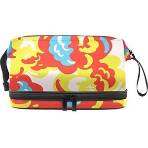 Make-up tas - grote capaciteit reizen cosmetische tas, pioen kunst schilderij, Meerkleurig, 27x15x14 cm/10.6x5.9x5.5 in