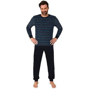 NORMANN Heren badstof pyjama lange mouwen, pyjama met fijn gestreept patroon, Marine1, 52