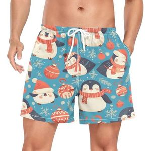 Niigeu Kerstmis grappige pinguïns sneeuwvlok zwembroek heren zwembroek shorts sneldrogend met zakken, Leuke mode, S