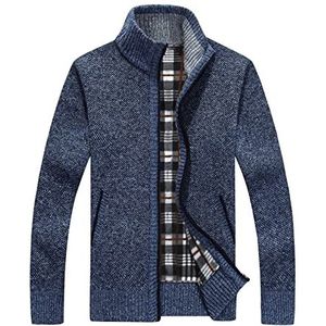 Sukany Mannen Casual Stand Collar Cardigans Slim Fit Full Zip Dikke Gebreide Truien met zakken, Blauw, M