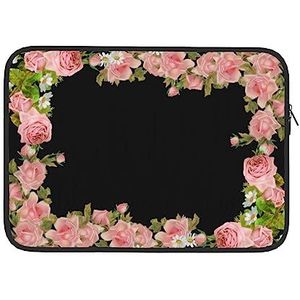 Roze Bloemen Frame Print Laptop Sleeve Case Waterdichte Computer Tas Notebook Beschermende Tas Voor Vrouwen Mannen