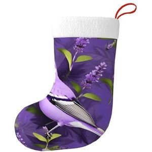 Aubnva Vogel In Paars Lavendel Bloemen Bloemen Print Kerst Kous 17.7 inch Feestelijke Decor Voor Xmas Familie Bijeenkomsten Party Gunsten