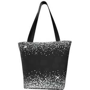 BeNtli Schoudertas, canvas draagtas grote tas vrouwen casual handtas herbruikbare boodschappentassen, glanzend zilver glitter, zoals afgebeeld, Eén maat