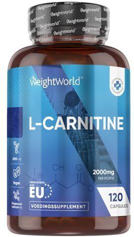 WeightWorld L-Carnitine capsules - 2000 mg Carnitine - Populair onder sporters - 120 vegan capsules voor 1+ maand voorraad