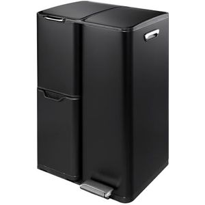 Wicotex - Prullenbak Tobey 60liter (13+17+30Liter) Afvalscheiding 3 Vakken Zwart - Recycle Afvalbak - Pedaalemmer